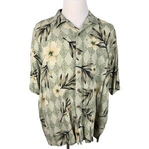 Mazzoni Vintage 100% Silk Shirt Men 2X Short Sleeve Hawaiian Print Collar Loop